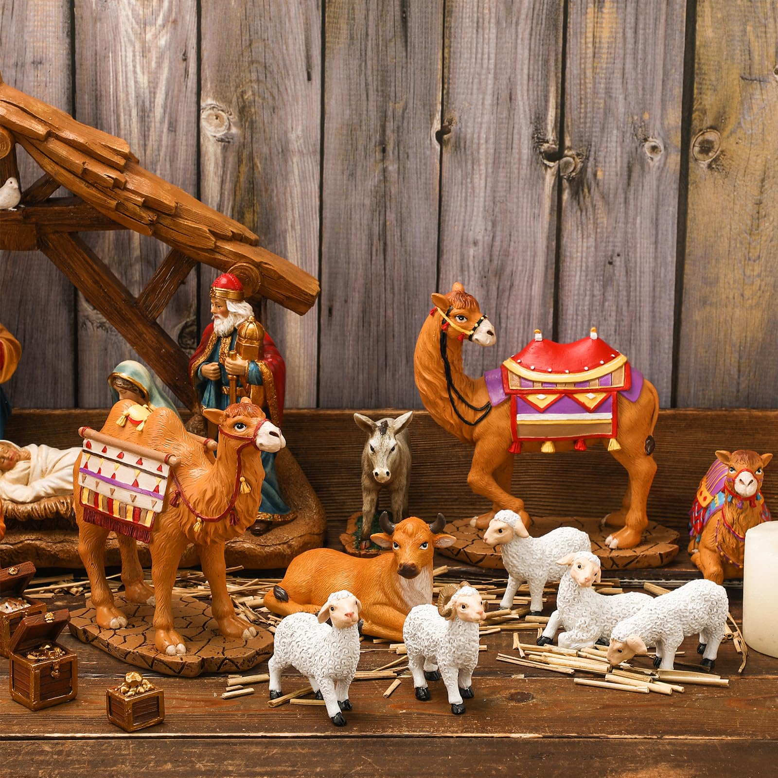 Amazon.co.jp: Barydat クリスマスキリスト降誕セット 樹脂製 村の動物